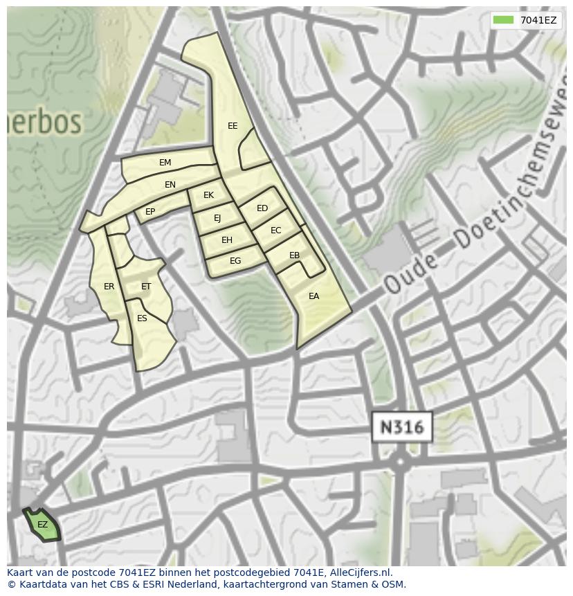 Afbeelding van het postcodegebied 7041 EZ op de kaart.