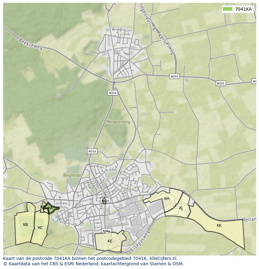 Afbeelding van het postcodegebied 7041 KA op de kaart.