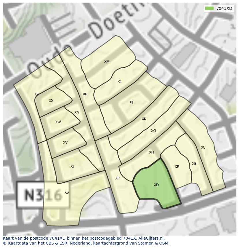 Afbeelding van het postcodegebied 7041 XD op de kaart.