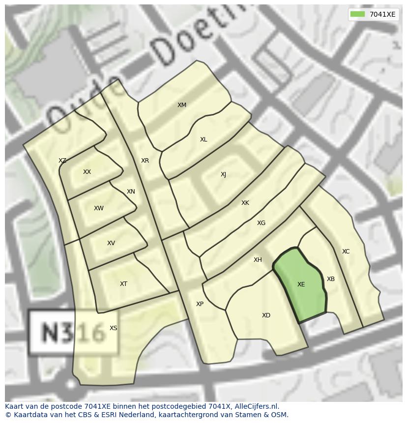 Afbeelding van het postcodegebied 7041 XE op de kaart.