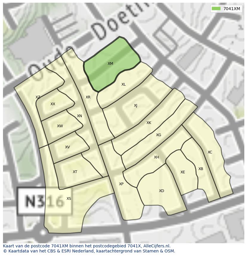 Afbeelding van het postcodegebied 7041 XM op de kaart.