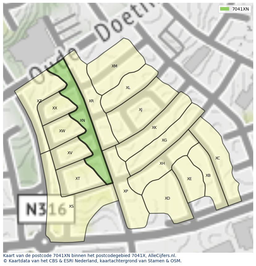 Afbeelding van het postcodegebied 7041 XN op de kaart.