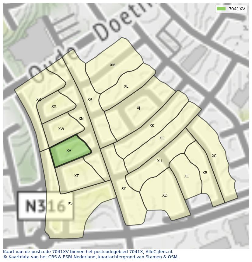 Afbeelding van het postcodegebied 7041 XV op de kaart.