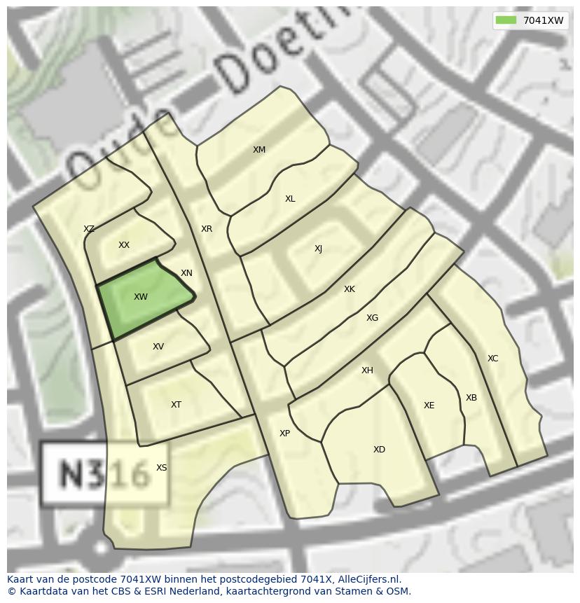 Afbeelding van het postcodegebied 7041 XW op de kaart.