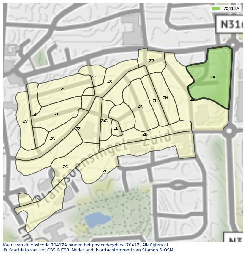 Afbeelding van het postcodegebied 7041 ZA op de kaart.