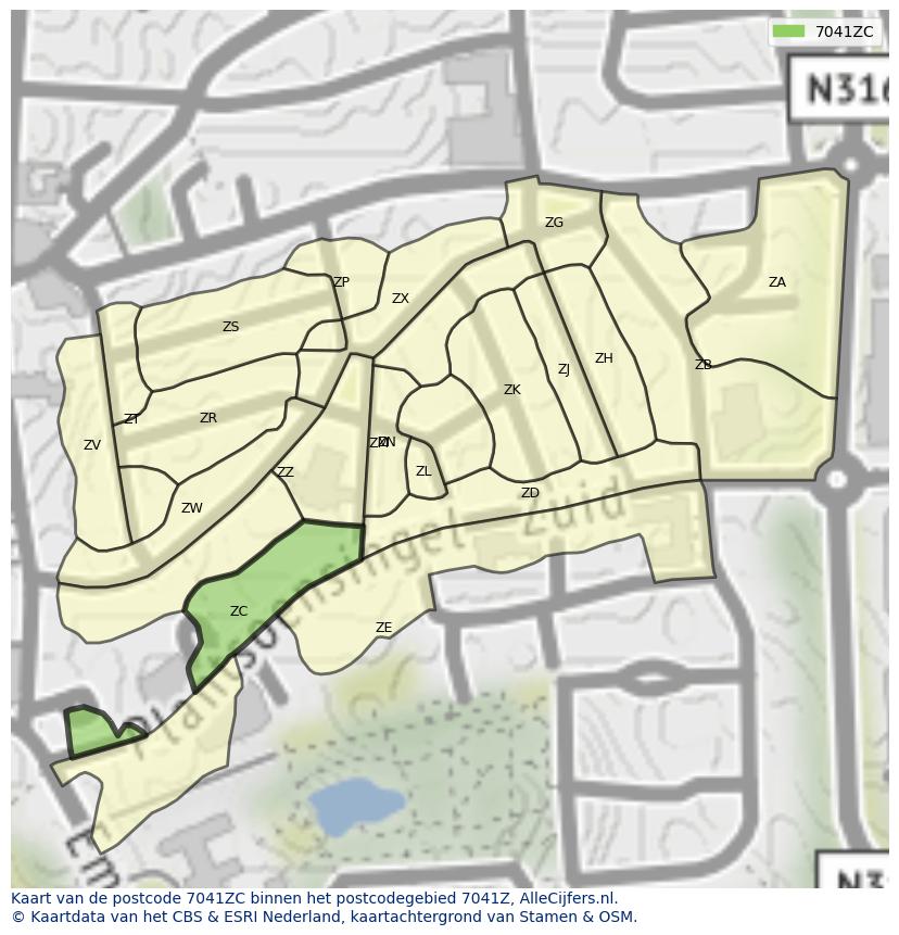 Afbeelding van het postcodegebied 7041 ZC op de kaart.