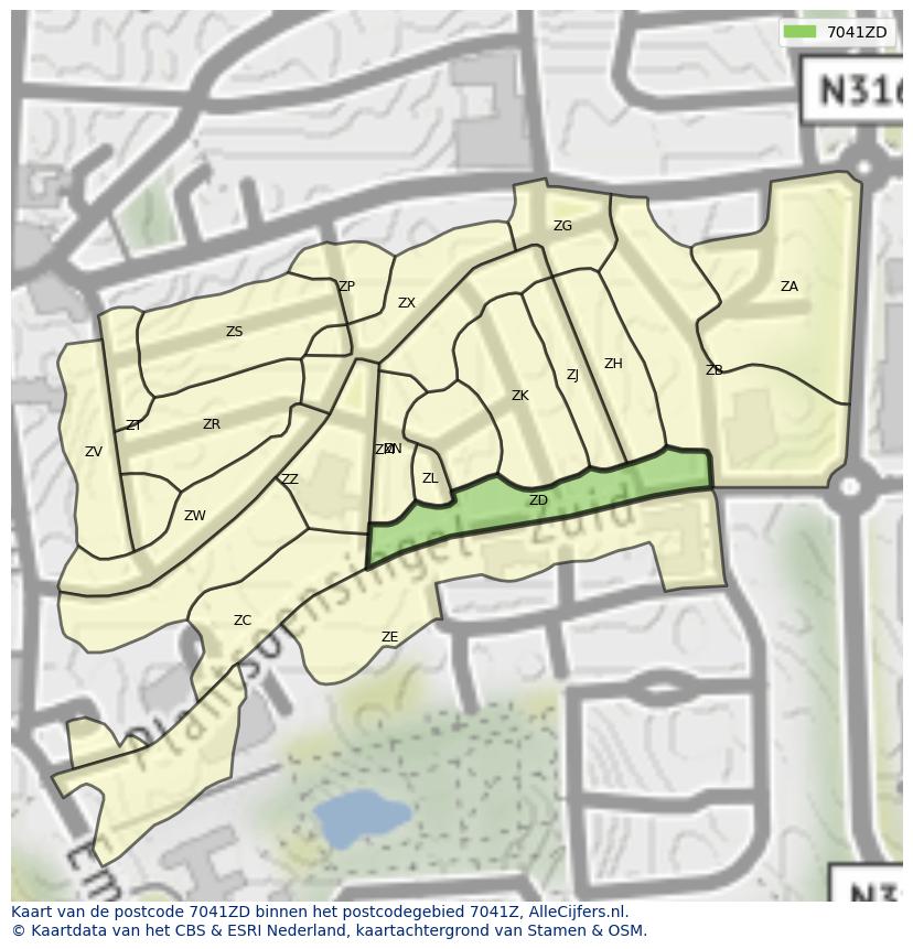 Afbeelding van het postcodegebied 7041 ZD op de kaart.