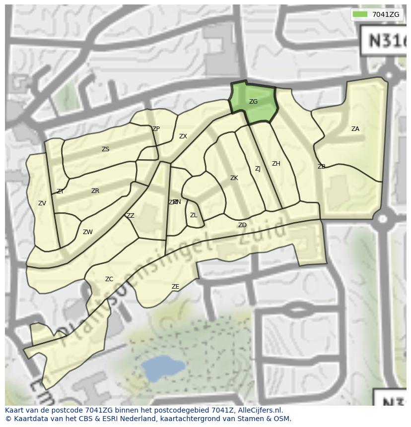 Afbeelding van het postcodegebied 7041 ZG op de kaart.