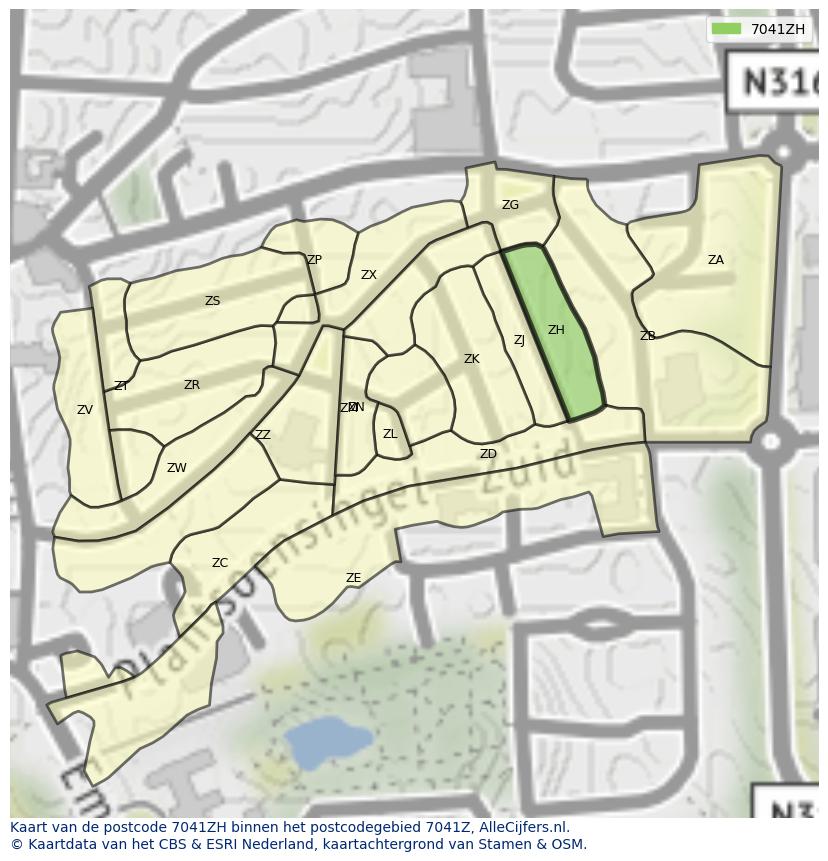 Afbeelding van het postcodegebied 7041 ZH op de kaart.