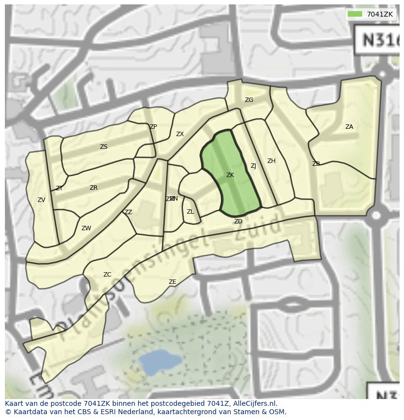 Afbeelding van het postcodegebied 7041 ZK op de kaart.