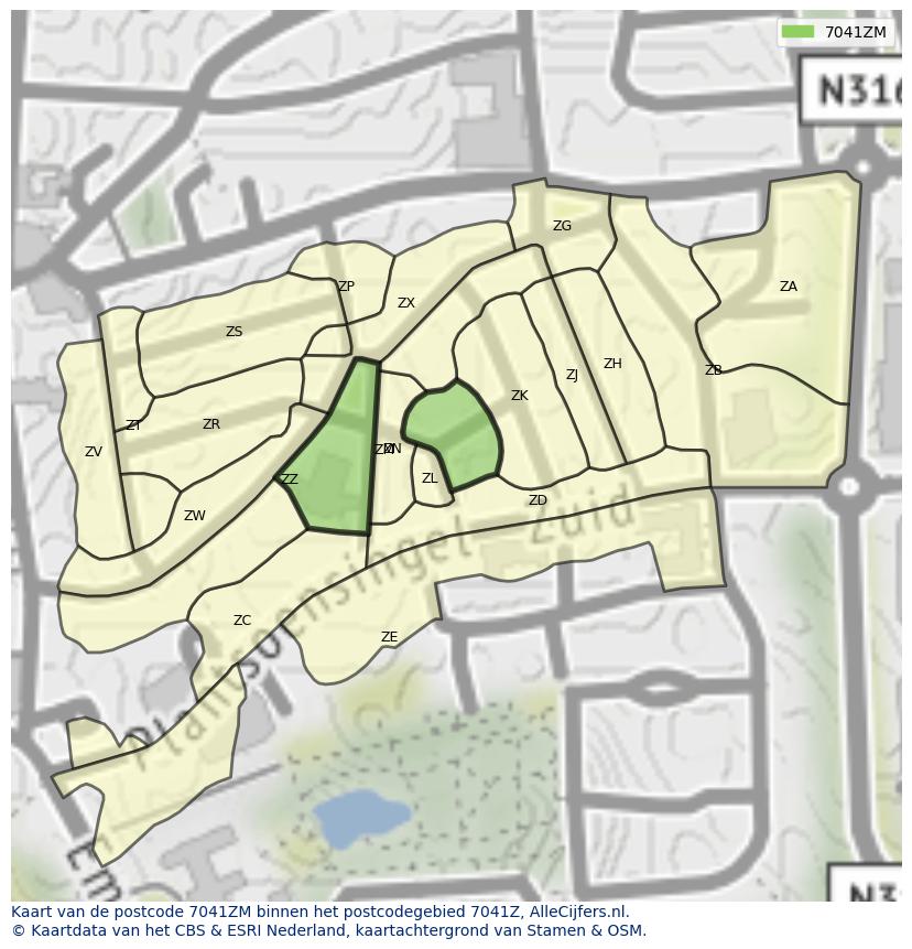Afbeelding van het postcodegebied 7041 ZM op de kaart.