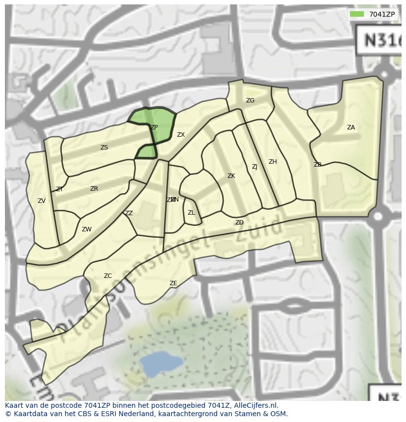Afbeelding van het postcodegebied 7041 ZP op de kaart.