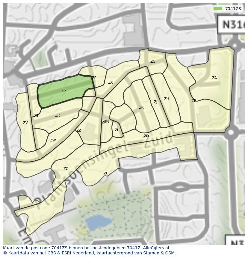 Afbeelding van het postcodegebied 7041 ZS op de kaart.