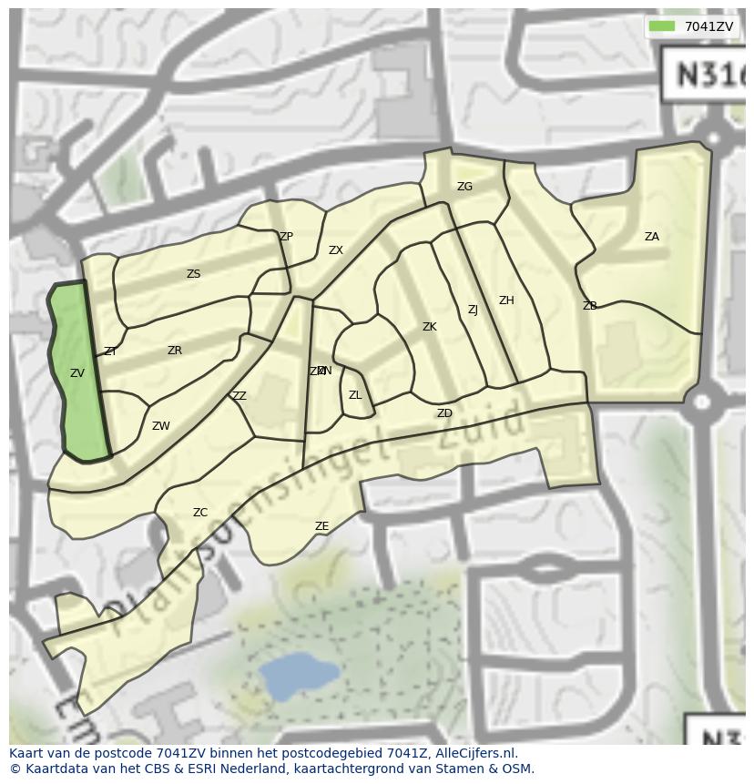 Afbeelding van het postcodegebied 7041 ZV op de kaart.