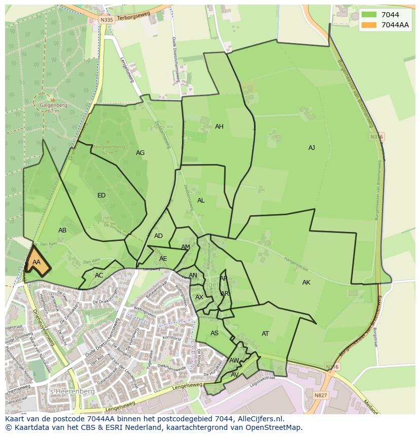 Afbeelding van het postcodegebied 7044 AA op de kaart.