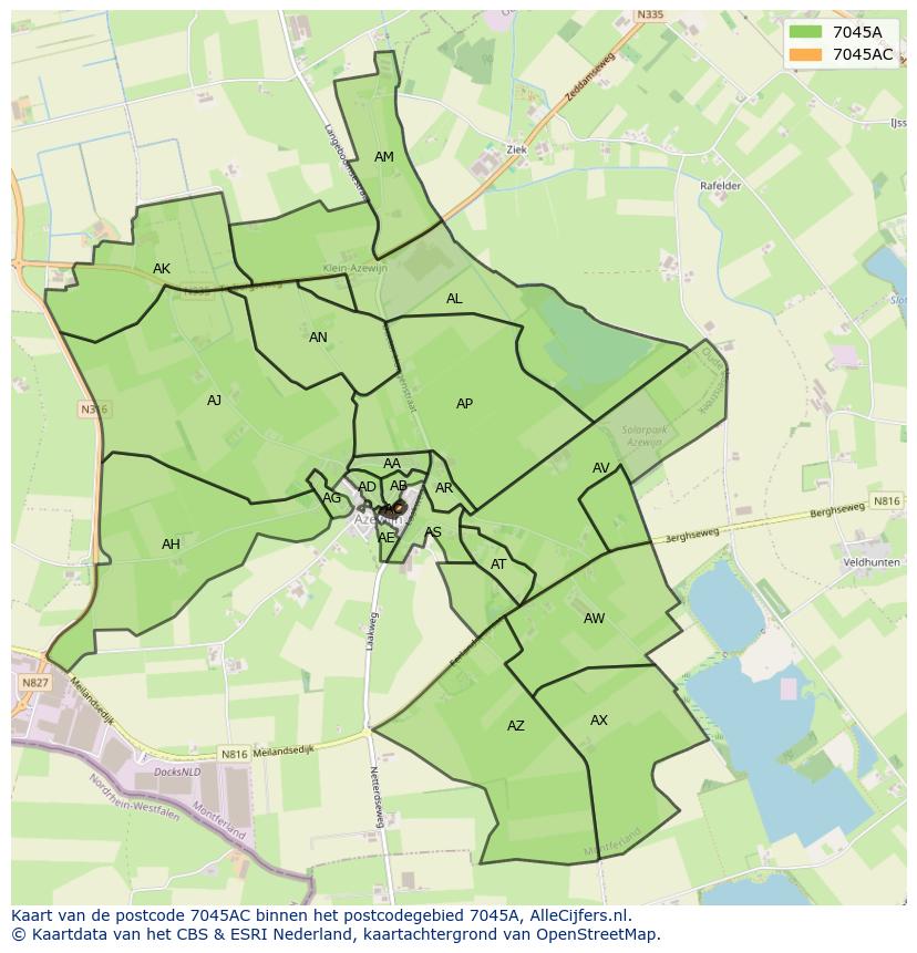 Afbeelding van het postcodegebied 7045 AC op de kaart.