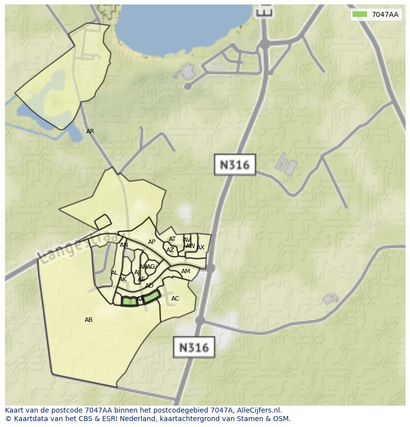 Afbeelding van het postcodegebied 7047 AA op de kaart.