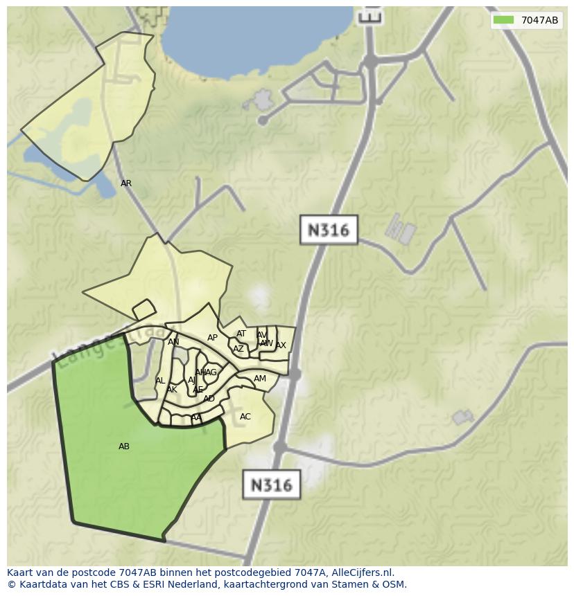 Afbeelding van het postcodegebied 7047 AB op de kaart.