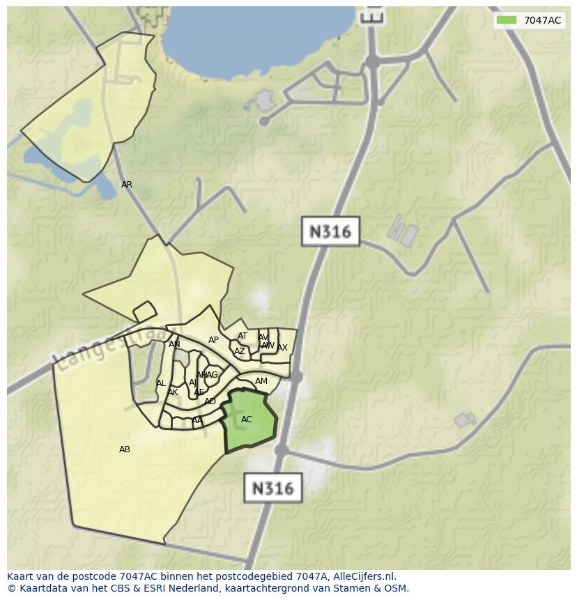Afbeelding van het postcodegebied 7047 AC op de kaart.