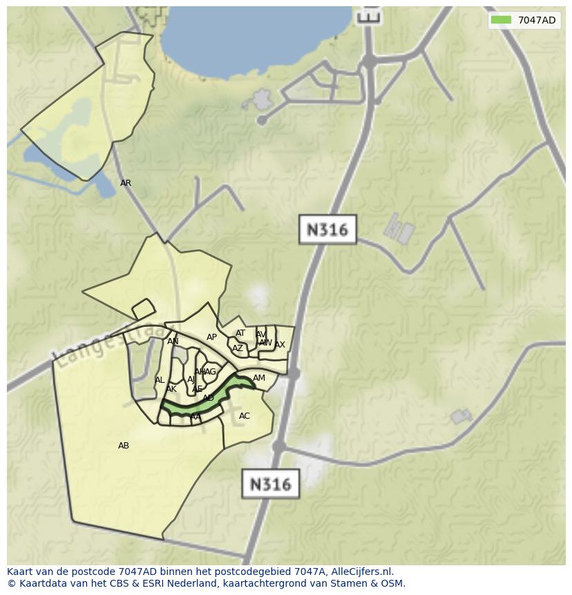 Afbeelding van het postcodegebied 7047 AD op de kaart.