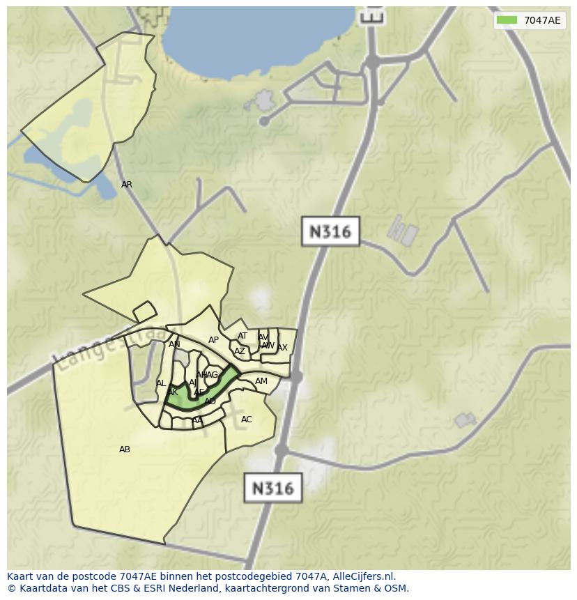 Afbeelding van het postcodegebied 7047 AE op de kaart.