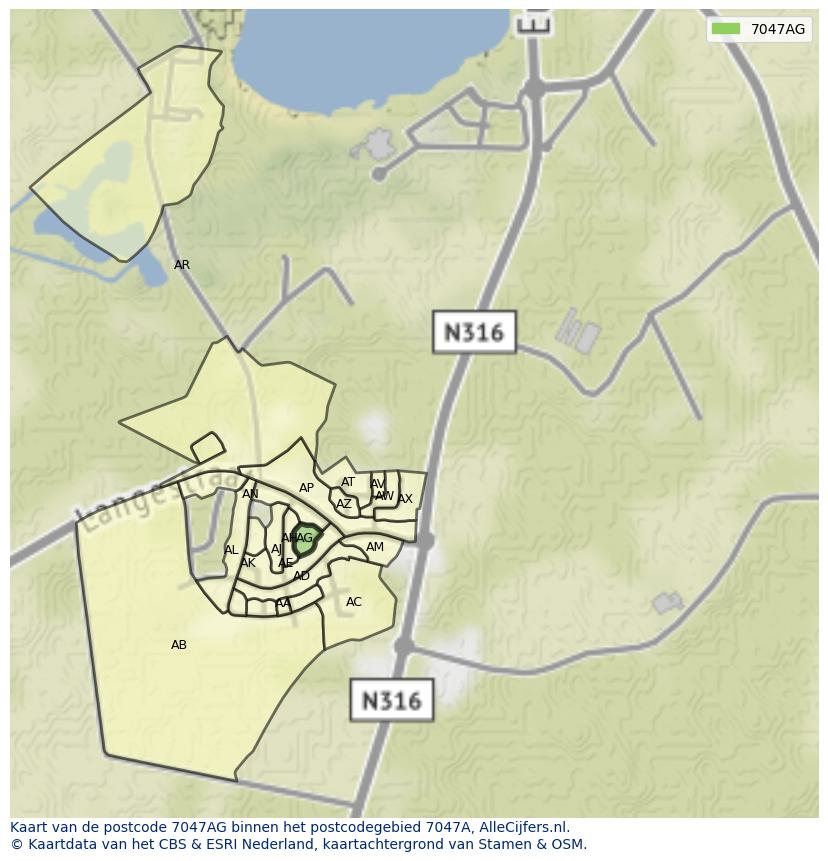 Afbeelding van het postcodegebied 7047 AG op de kaart.