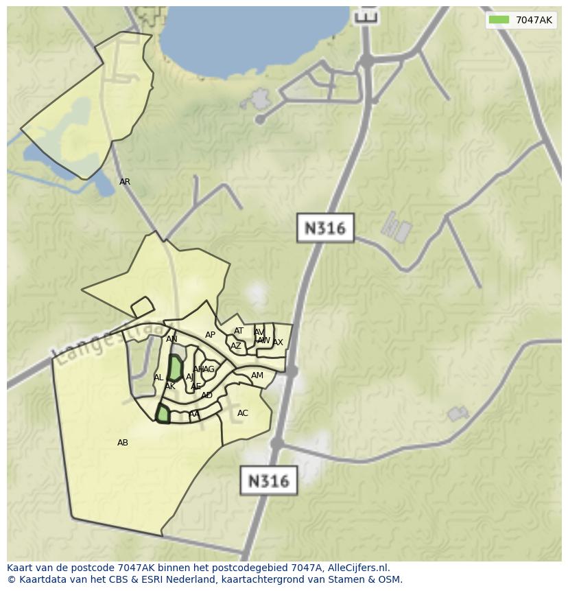 Afbeelding van het postcodegebied 7047 AK op de kaart.