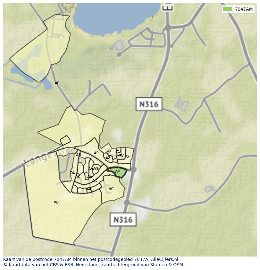 Afbeelding van het postcodegebied 7047 AM op de kaart.