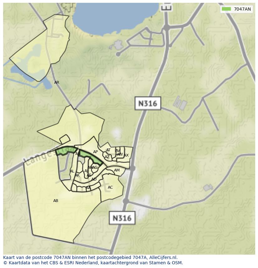 Afbeelding van het postcodegebied 7047 AN op de kaart.