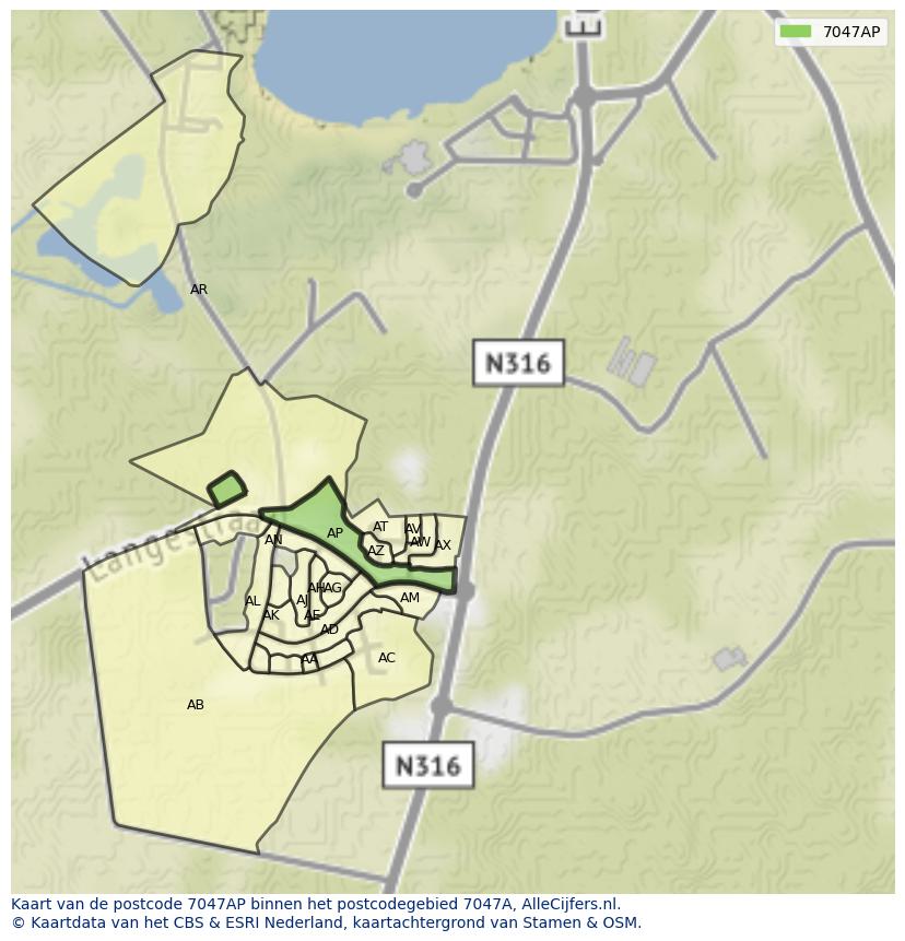 Afbeelding van het postcodegebied 7047 AP op de kaart.