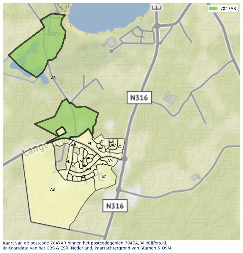 Afbeelding van het postcodegebied 7047 AR op de kaart.