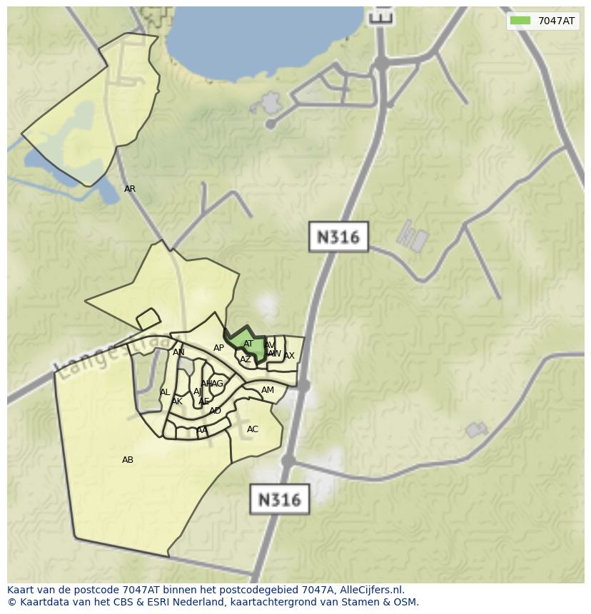 Afbeelding van het postcodegebied 7047 AT op de kaart.