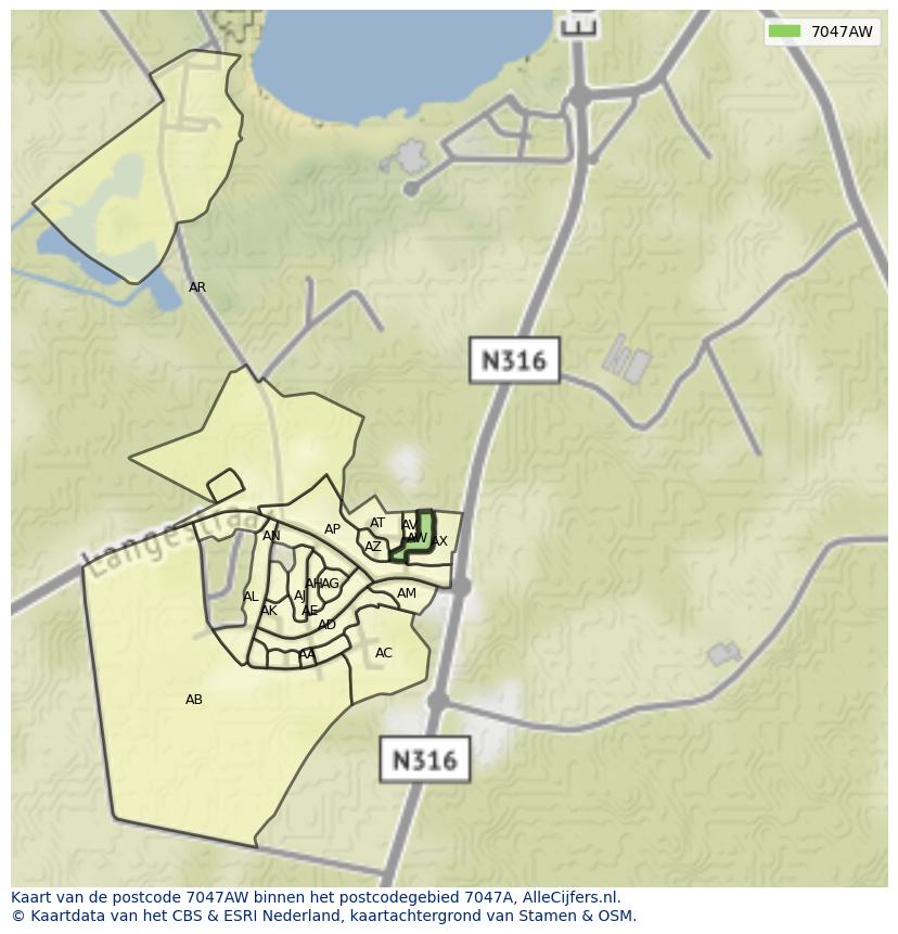 Afbeelding van het postcodegebied 7047 AW op de kaart.