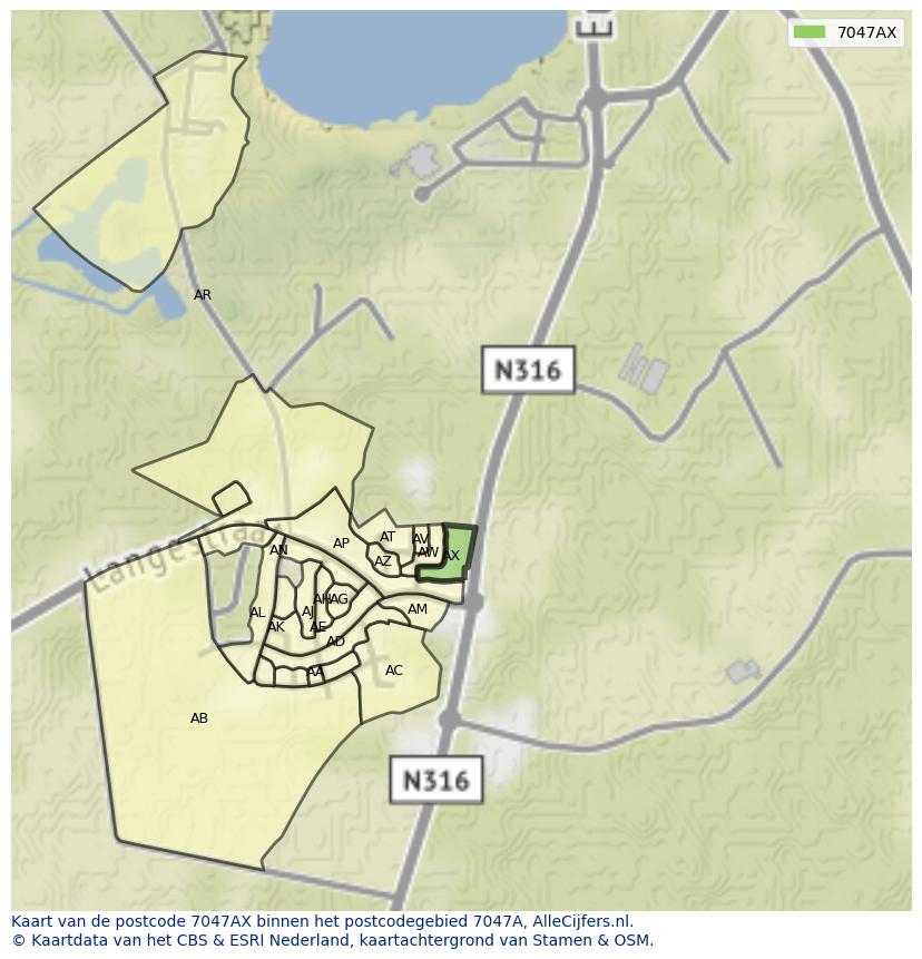 Afbeelding van het postcodegebied 7047 AX op de kaart.