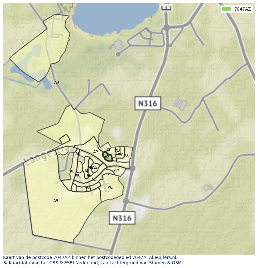 Afbeelding van het postcodegebied 7047 AZ op de kaart.