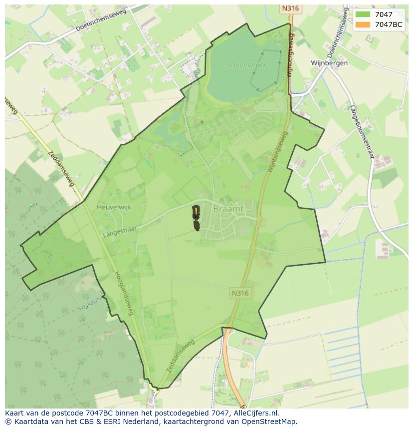 Afbeelding van het postcodegebied 7047 BC op de kaart.