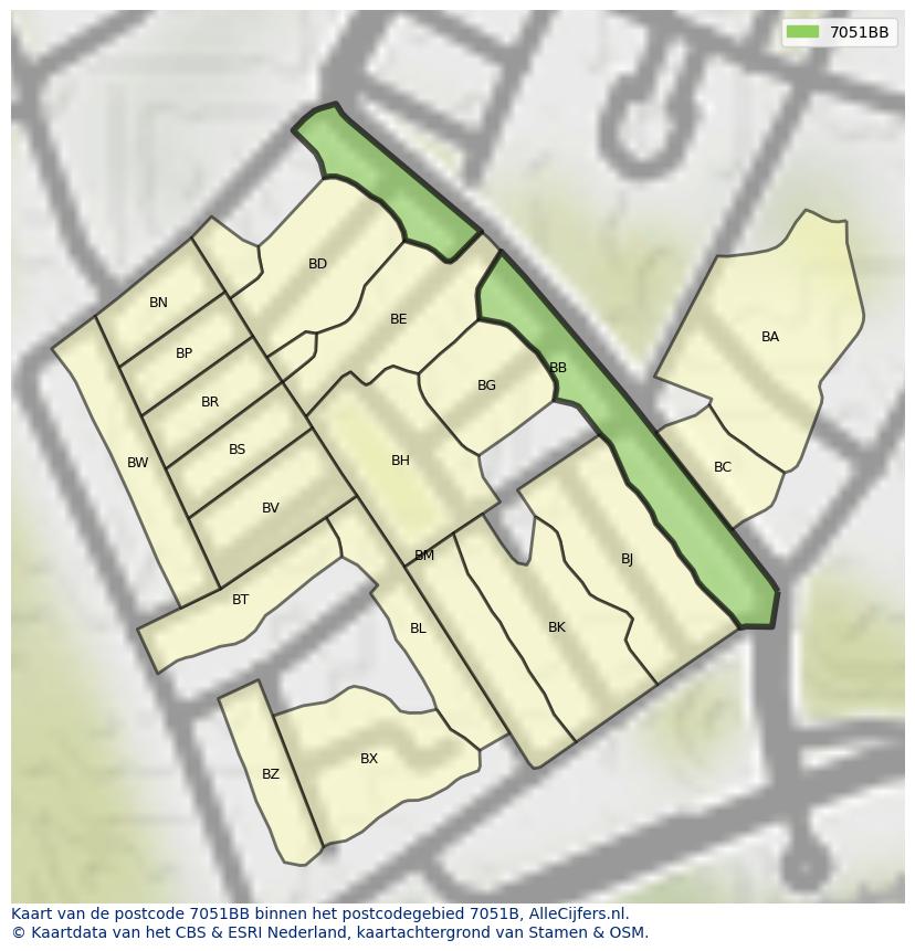 Afbeelding van het postcodegebied 7051 BB op de kaart.