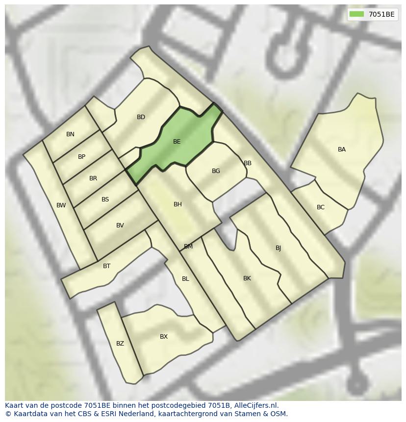 Afbeelding van het postcodegebied 7051 BE op de kaart.