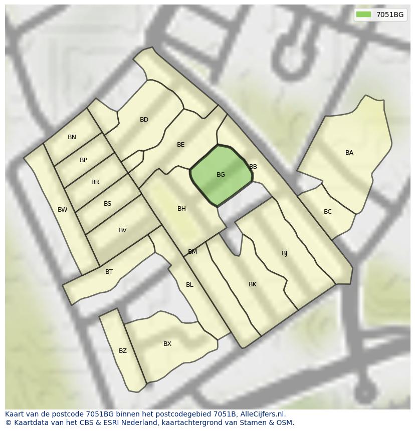 Afbeelding van het postcodegebied 7051 BG op de kaart.