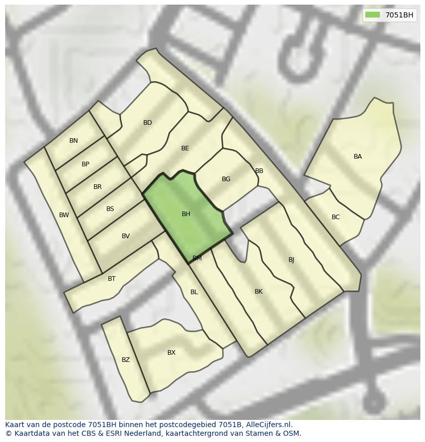 Afbeelding van het postcodegebied 7051 BH op de kaart.
