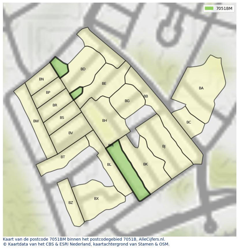 Afbeelding van het postcodegebied 7051 BM op de kaart.