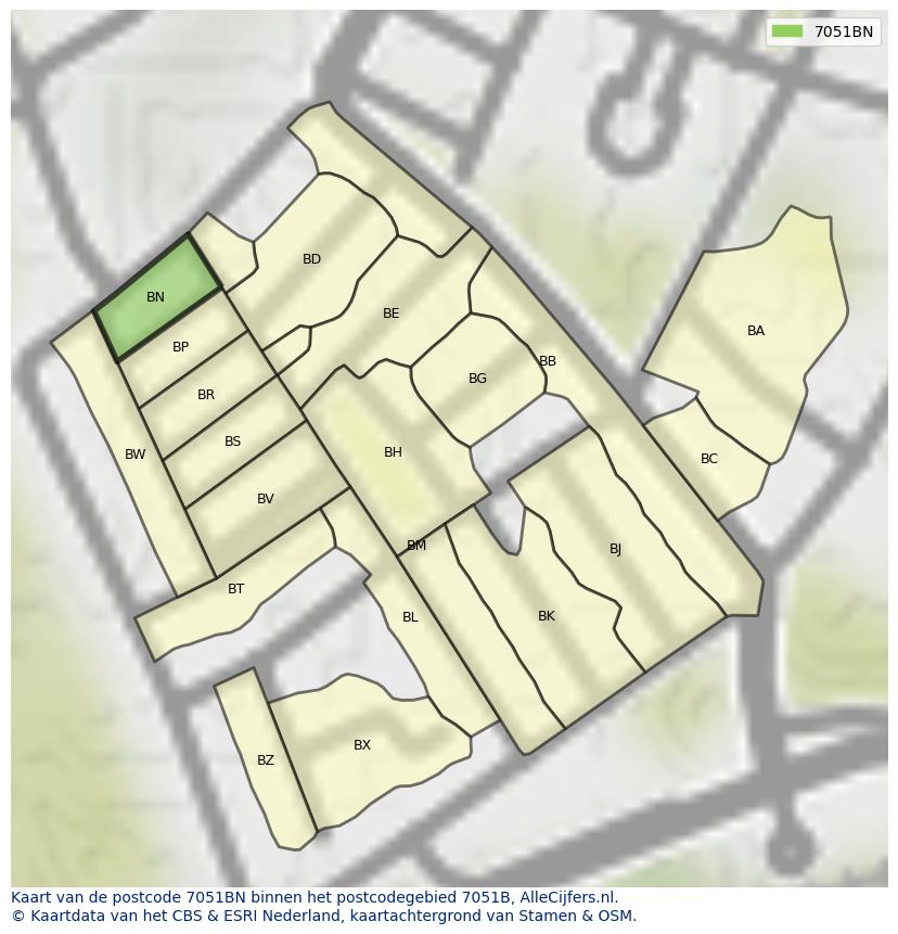 Afbeelding van het postcodegebied 7051 BN op de kaart.