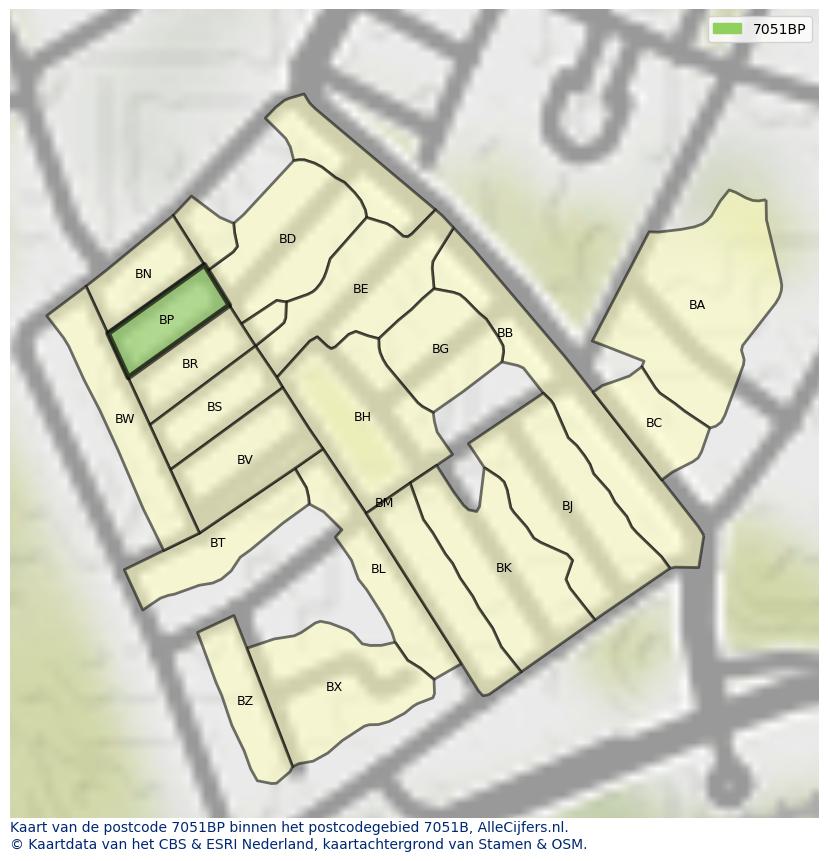 Afbeelding van het postcodegebied 7051 BP op de kaart.