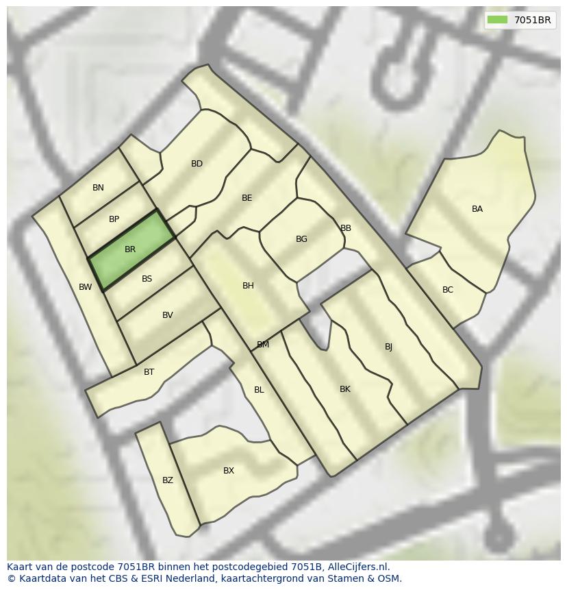 Afbeelding van het postcodegebied 7051 BR op de kaart.