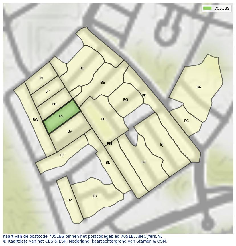 Afbeelding van het postcodegebied 7051 BS op de kaart.