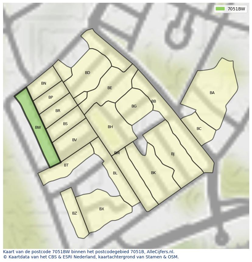 Afbeelding van het postcodegebied 7051 BW op de kaart.