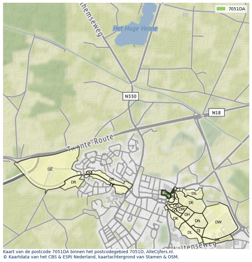 Afbeelding van het postcodegebied 7051 DA op de kaart.