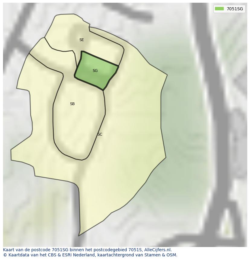 Afbeelding van het postcodegebied 7051 SG op de kaart.