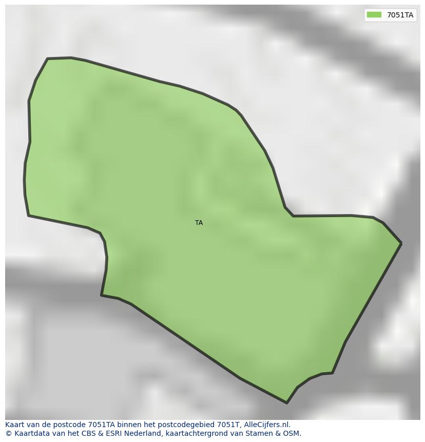 Afbeelding van het postcodegebied 7051 TA op de kaart.