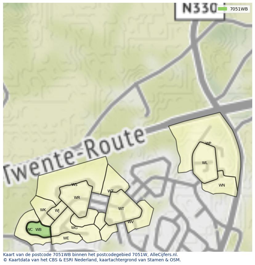 Afbeelding van het postcodegebied 7051 WB op de kaart.
